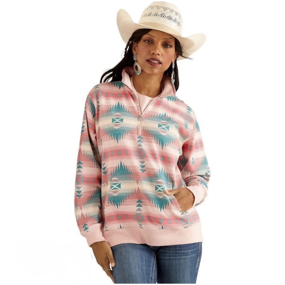 Ariat Sweatshirt Womens Medium Pink Ranger 1/2 Zip Pullover Aztec Southwestern